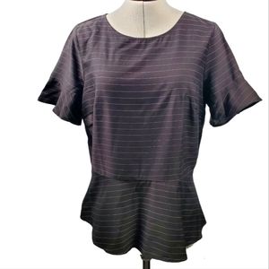 Loft Petite Women Black Striped Peplum Fit  Flare Short Bell Sleeve Top sz 10P